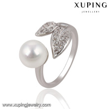 13755 Rhodium Farbe neueste Ehering Mode Perle Diamant Ring Designs